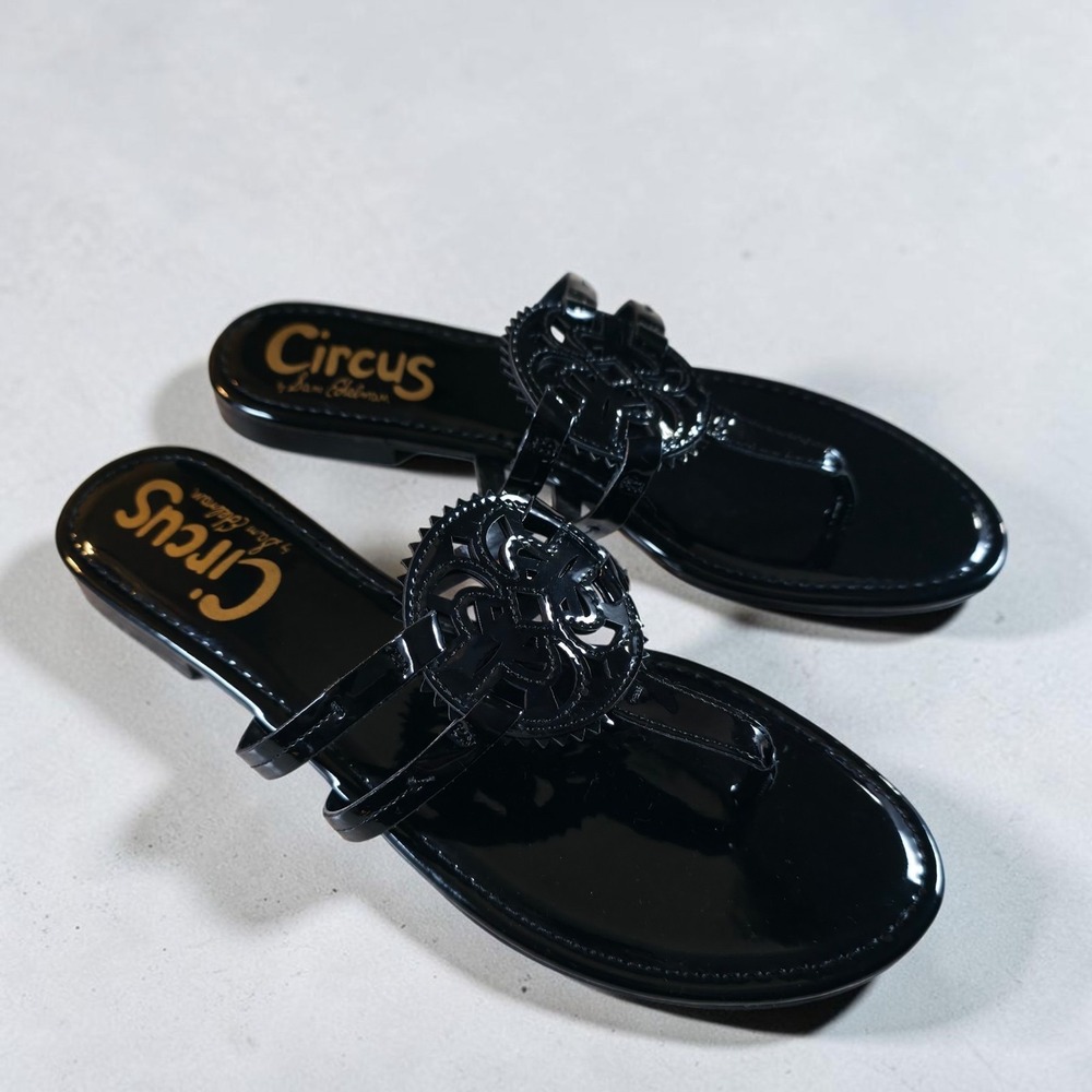 Sam Edelman Circus Canyon Black Patent Leather Flip Flop Sandals Size 11 NEW